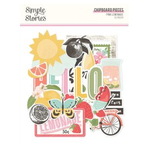 Simple Stories chipboard papírkivágatok – Pink Lemonade