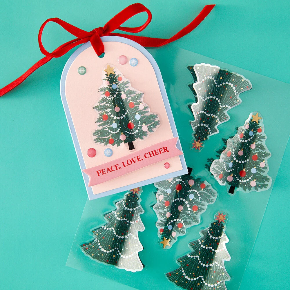 Spellbinders Dear Santa Christmas Trees 3D karácsonyfa matricák – 6 db - 3. kép