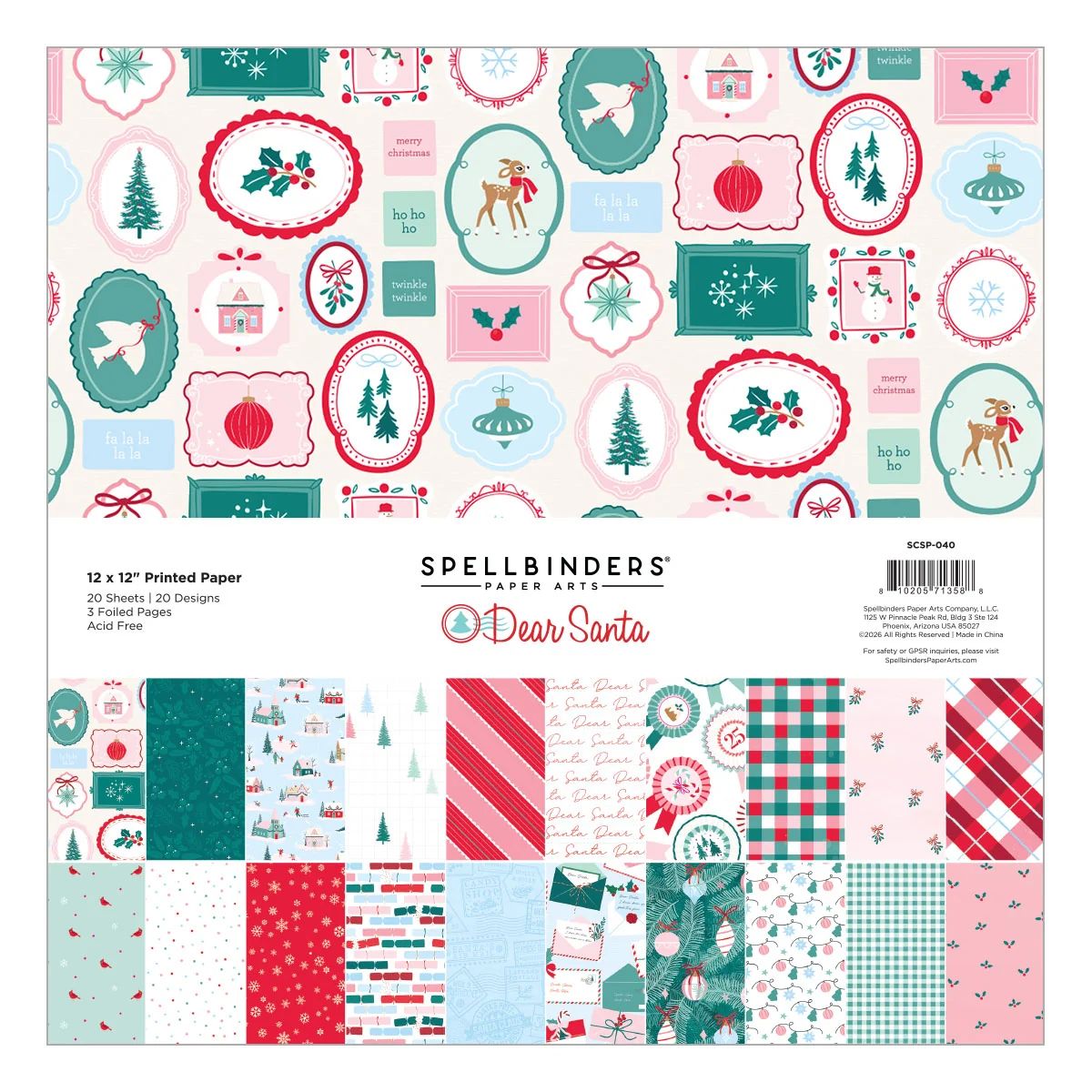 Spellbinders Dear Santa scrapbook papírkészlet 12×12" – 20 lap